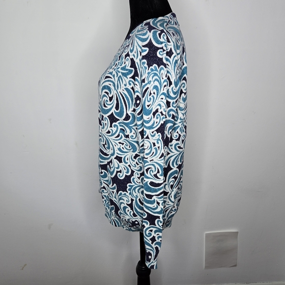 Croft & Barrow Knit Top Size XL Blue Mermaid Waves Silver Metallic Soft Comfy - Picture 2 of 16